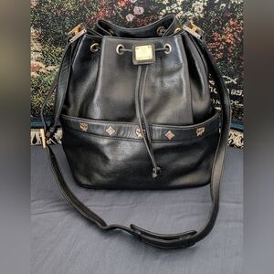 MCM  Black Leather Drawstring Bucket Hobo In Great Condition Super Nice!